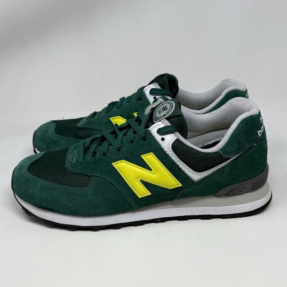 New Balance 574 V2 Classic Sneakers Mens 10.5 D Green Yellow Suede Running Shoes - Picture 2 of 15